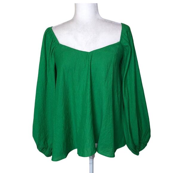 Pomander Place Emerald Green Crinkled Blouse Top Small Square Neck Long Sleeve - Picture 1 of 16
